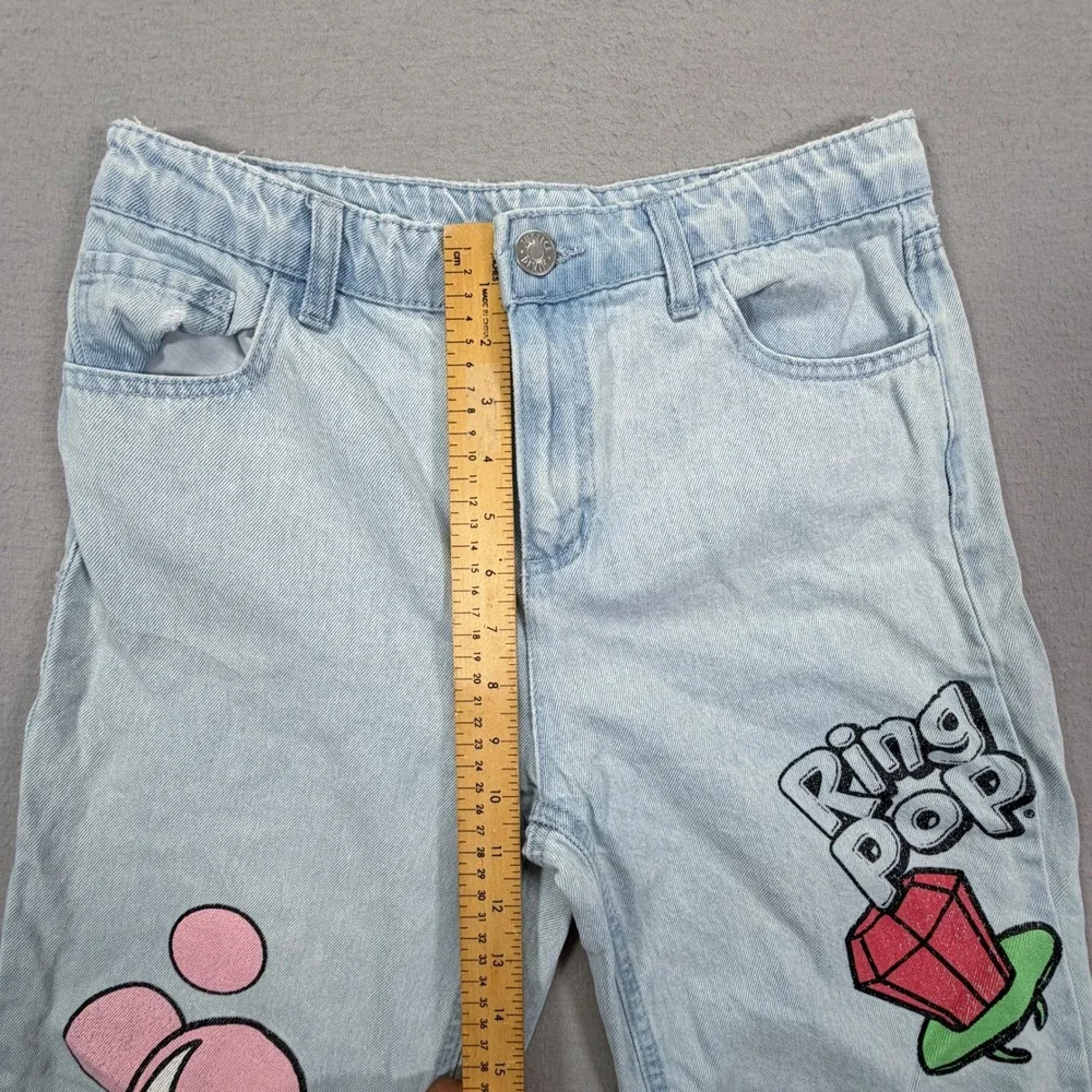 Justice Jeans Kids Size 16 Good Light Blue Bazooka Ring Pop Graphic Straight Leg